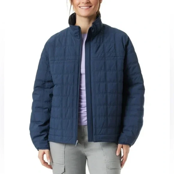 Bass Outdoor Womens Zip Front Quilted Puffer Jacket Navy Oversized Medium NWT - Picture 1 of 12